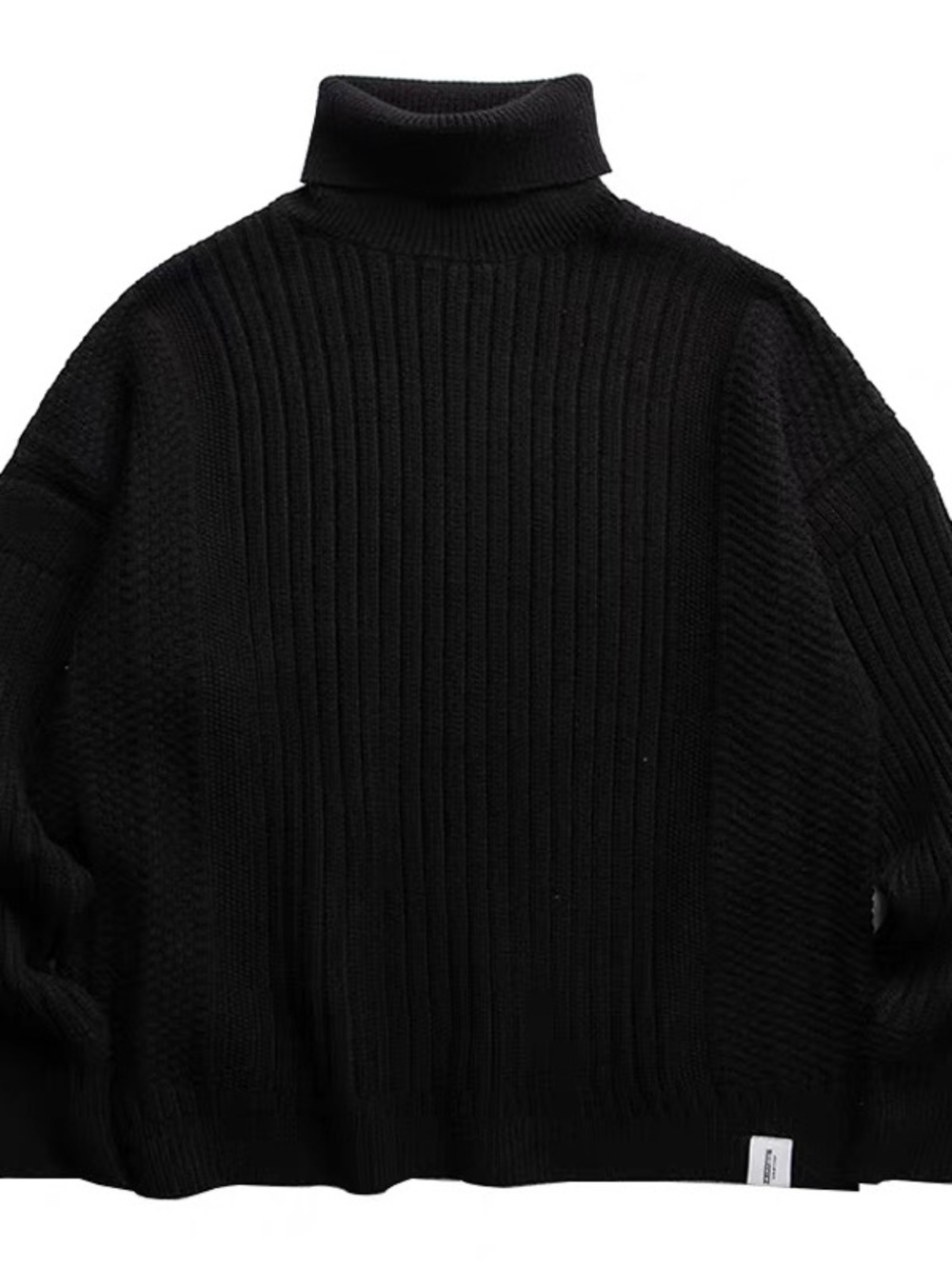 Men’s Black Chunky Knit Turtleneck Sweater Oversized Ribbed Pullover US Size M